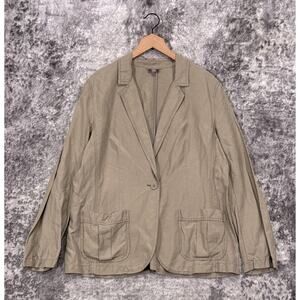 J Jill Jacket Large Womens Green Silk Linen Blazer